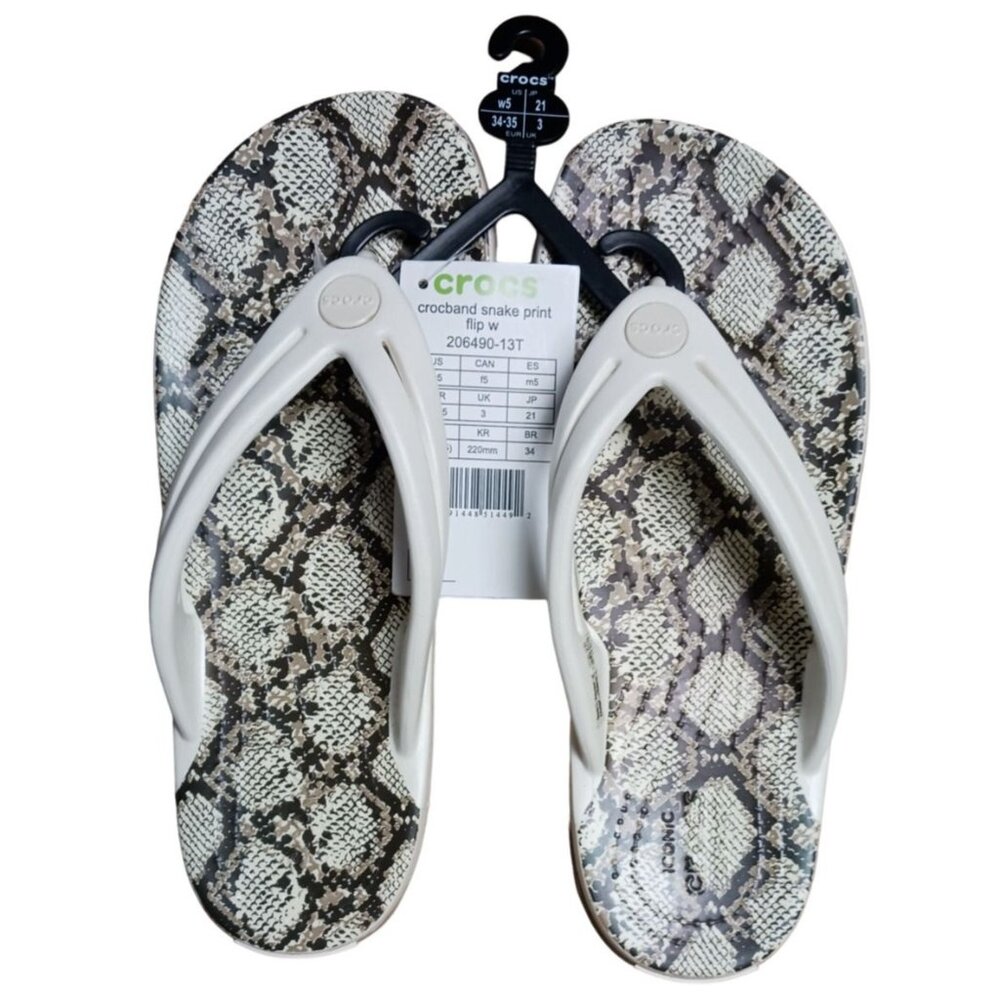 Crocs Crocband Snake Print Women's Flip-Flop Oyster/Mushroom Relax Fit Size 5 - Picture 10 of 16